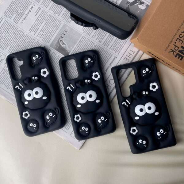 Galaxy S24 Ultra Cute 3D Soot Sprites Case with Pop-Socket Kickstand