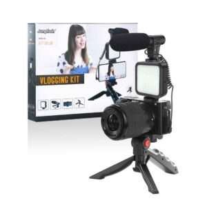 Vlogging Kit-01LM With Light, Table Tripod Stand, Microphone, Phone Holder, Bluetooth Remote