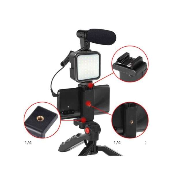 Vlogging Kit-01LM With Light, Table Tripod Stand, Microphone, Phone Holder, Bluetooth Remote - Image 3