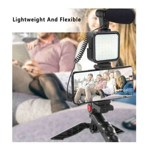 Vlogging Kit-01LM With Light, Table Tripod Stand, Microphone, Phone Holder, Bluetooth Remote - Image 5